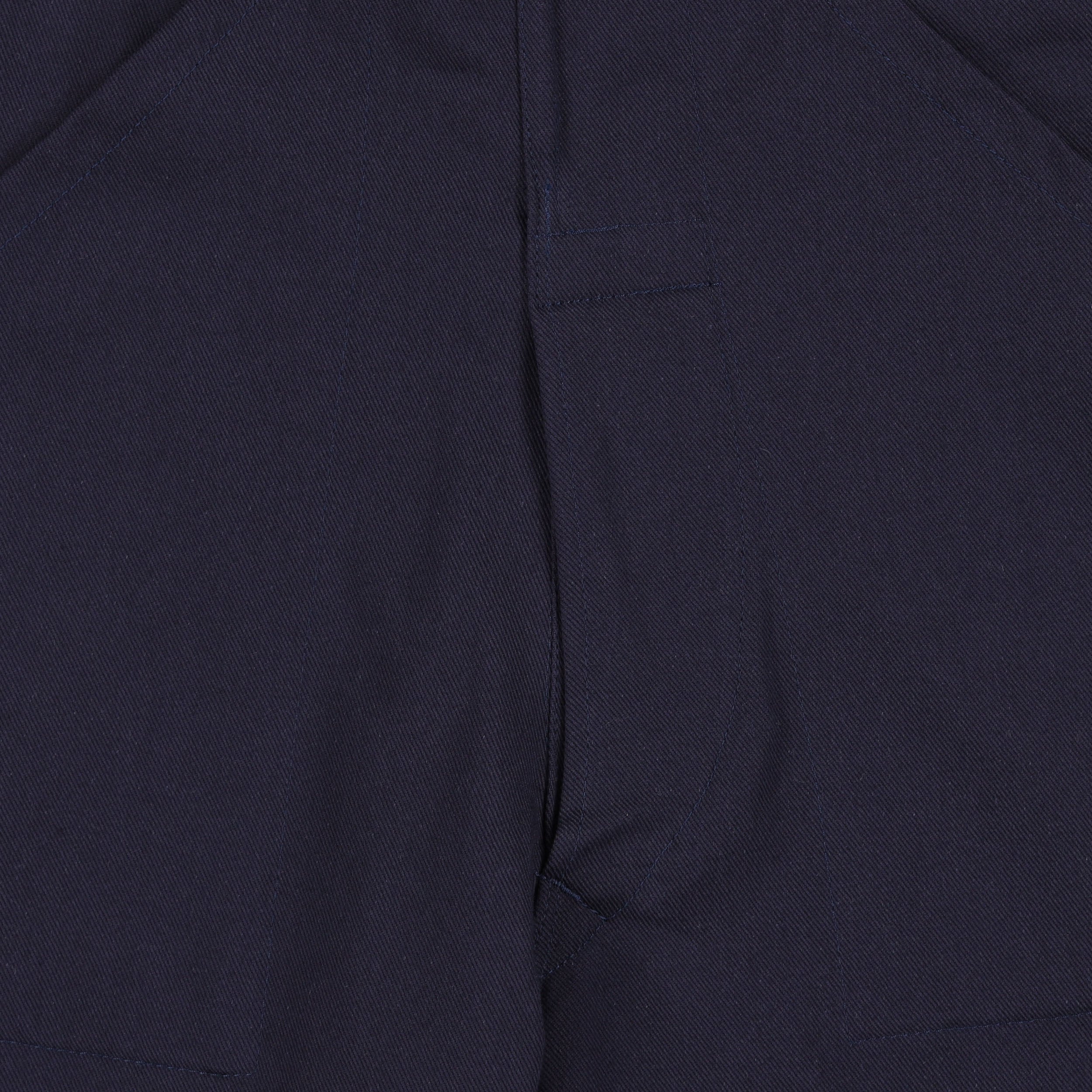 Close up of the zip detail of the navy Carrier Company Men's Dungarees