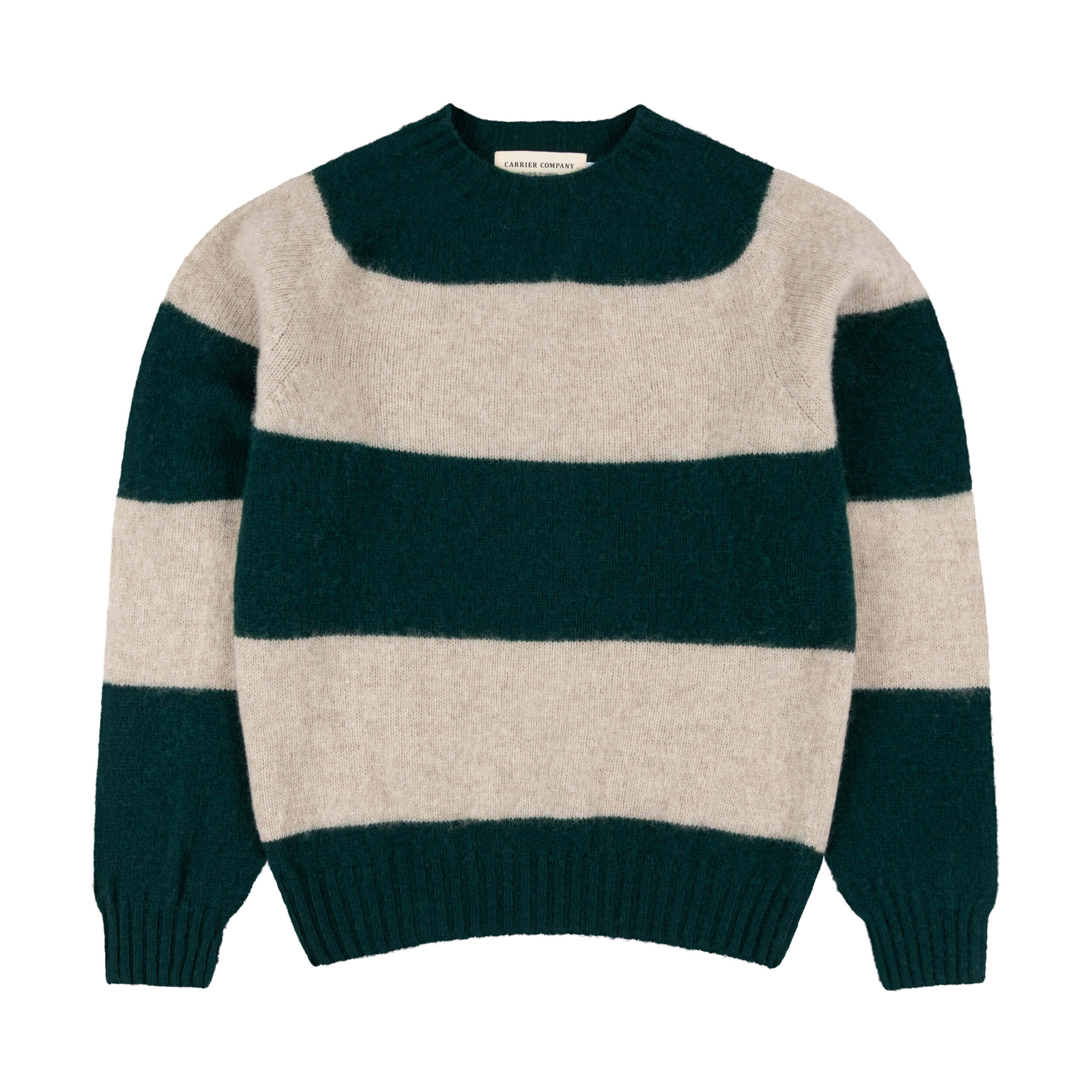 Carrier Company Brushed Shetland Lambswool Jumper in Pine & Frost.
