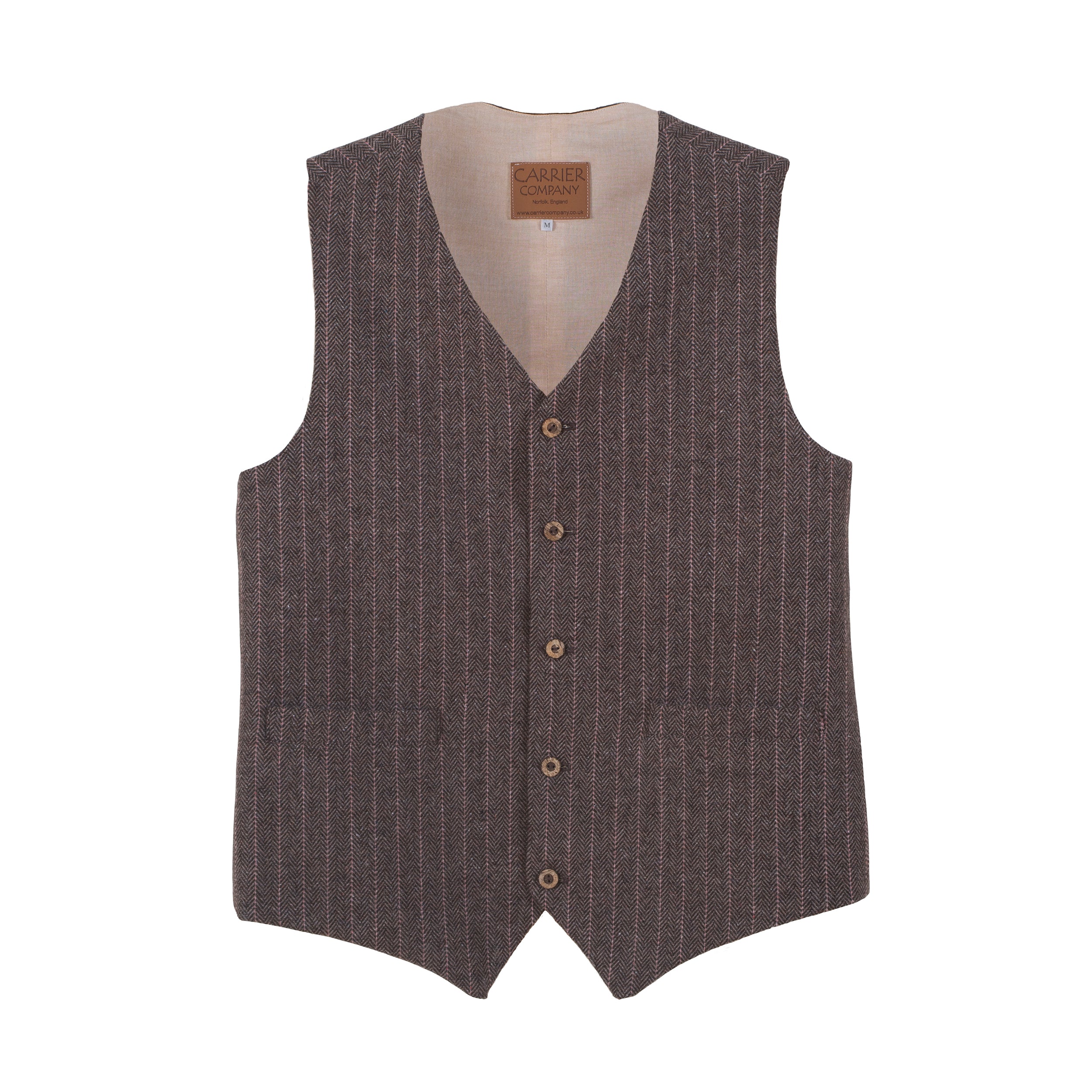 MenswearICarrier Company Men's Wool Waistcoat in Ginger and Pink Herringbone