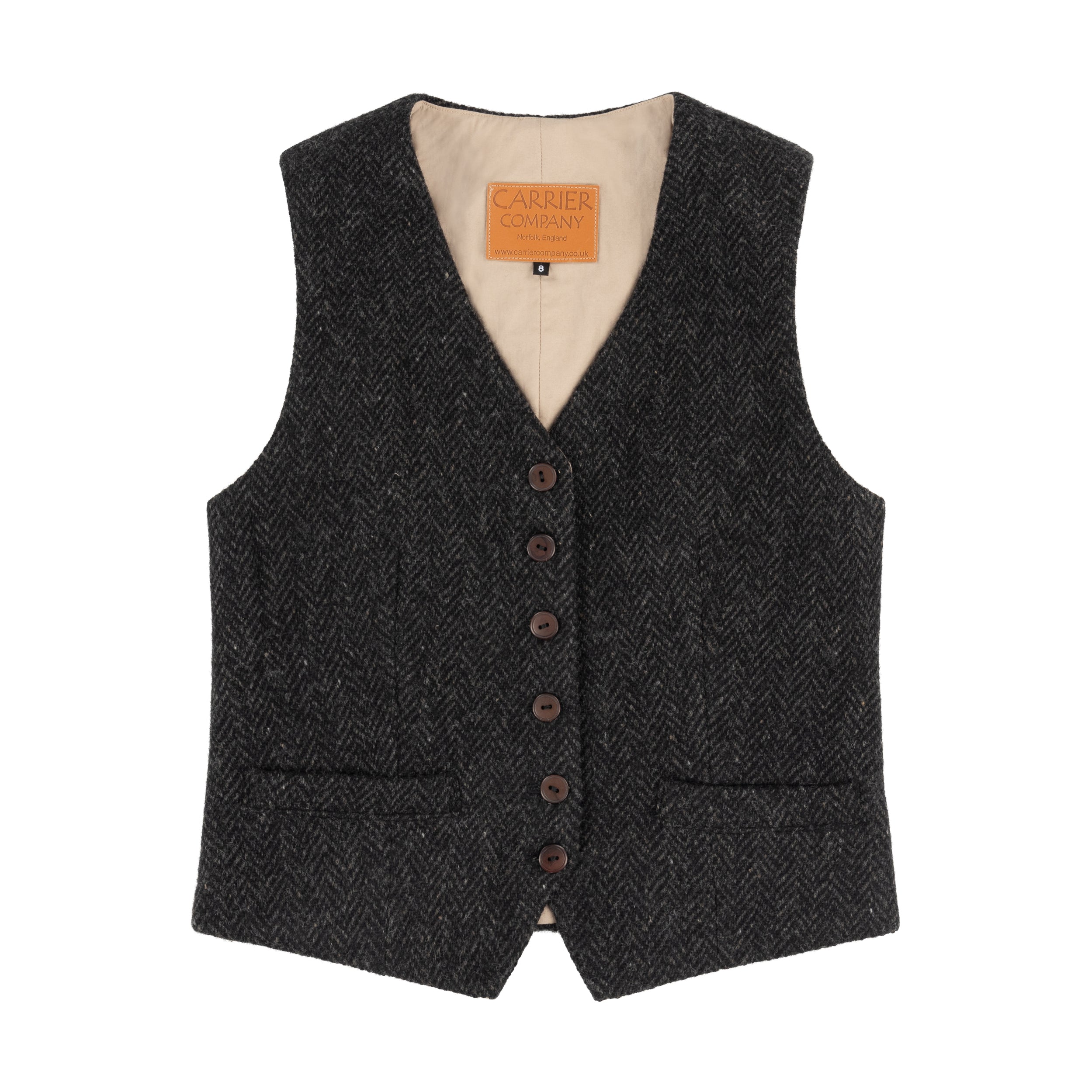 Womens Wool Waistcoat in Charcoal Herringbone