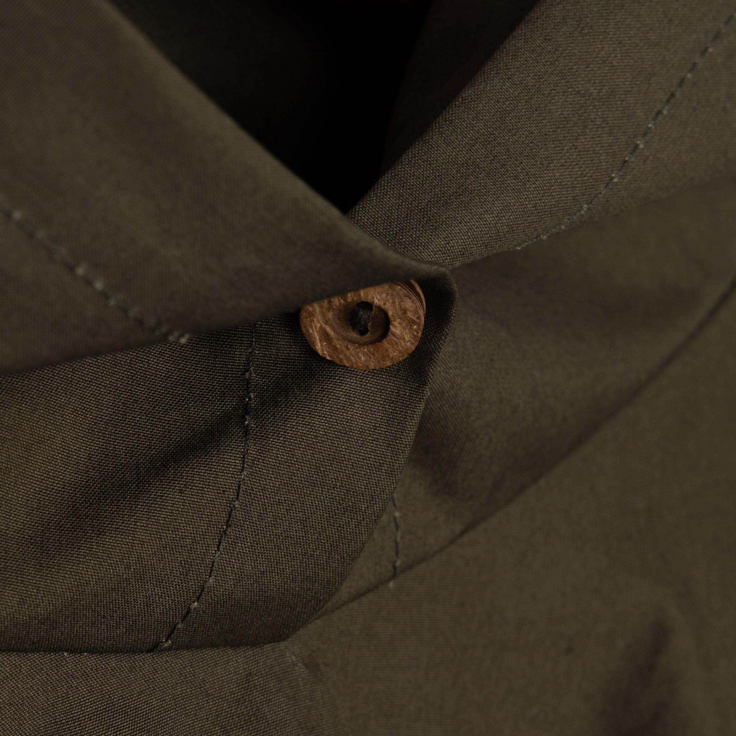 Close up of the button detail on the Carrier Company Long Rain Cape