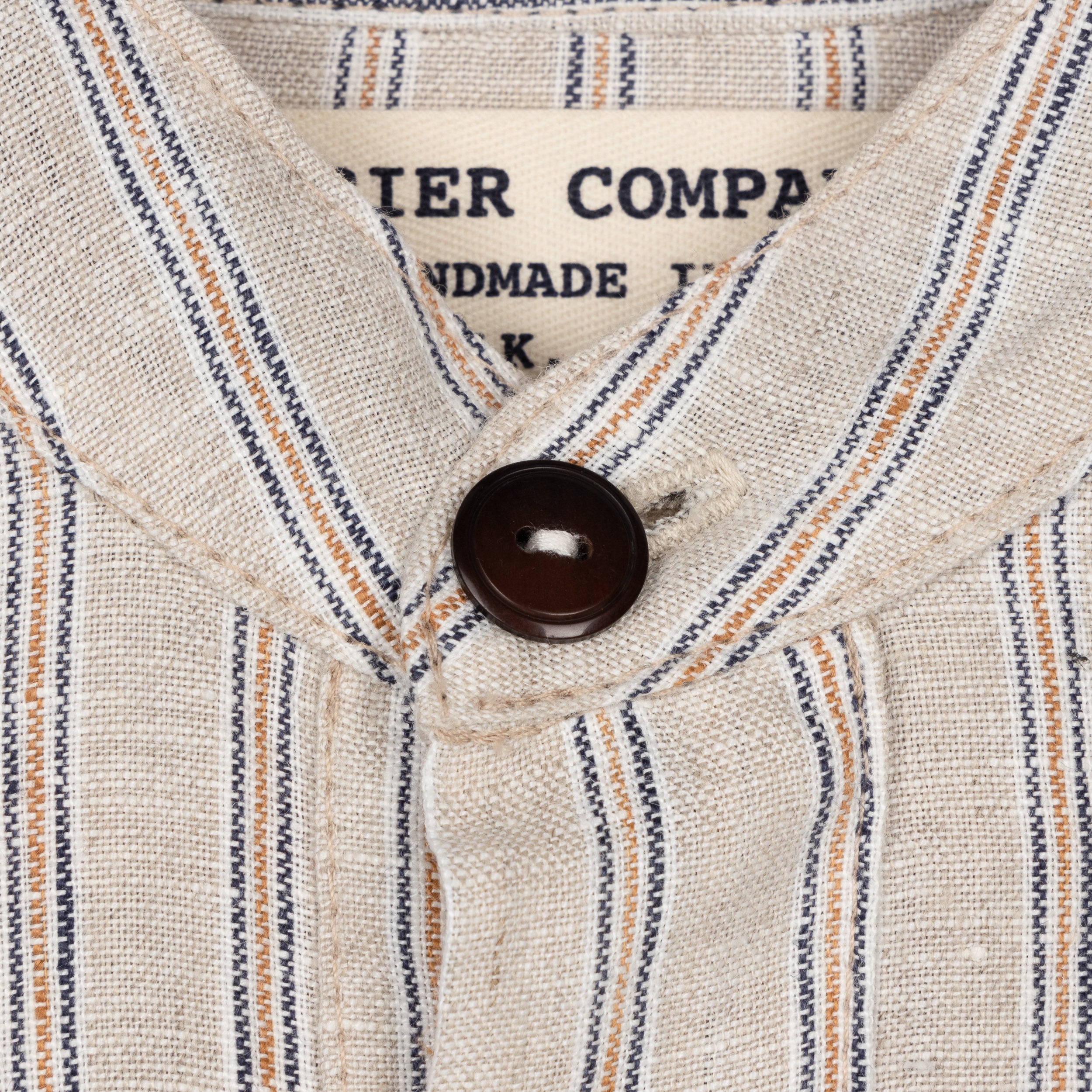 Carrier Company Collarless Linen Work Shirt in Striped Linen