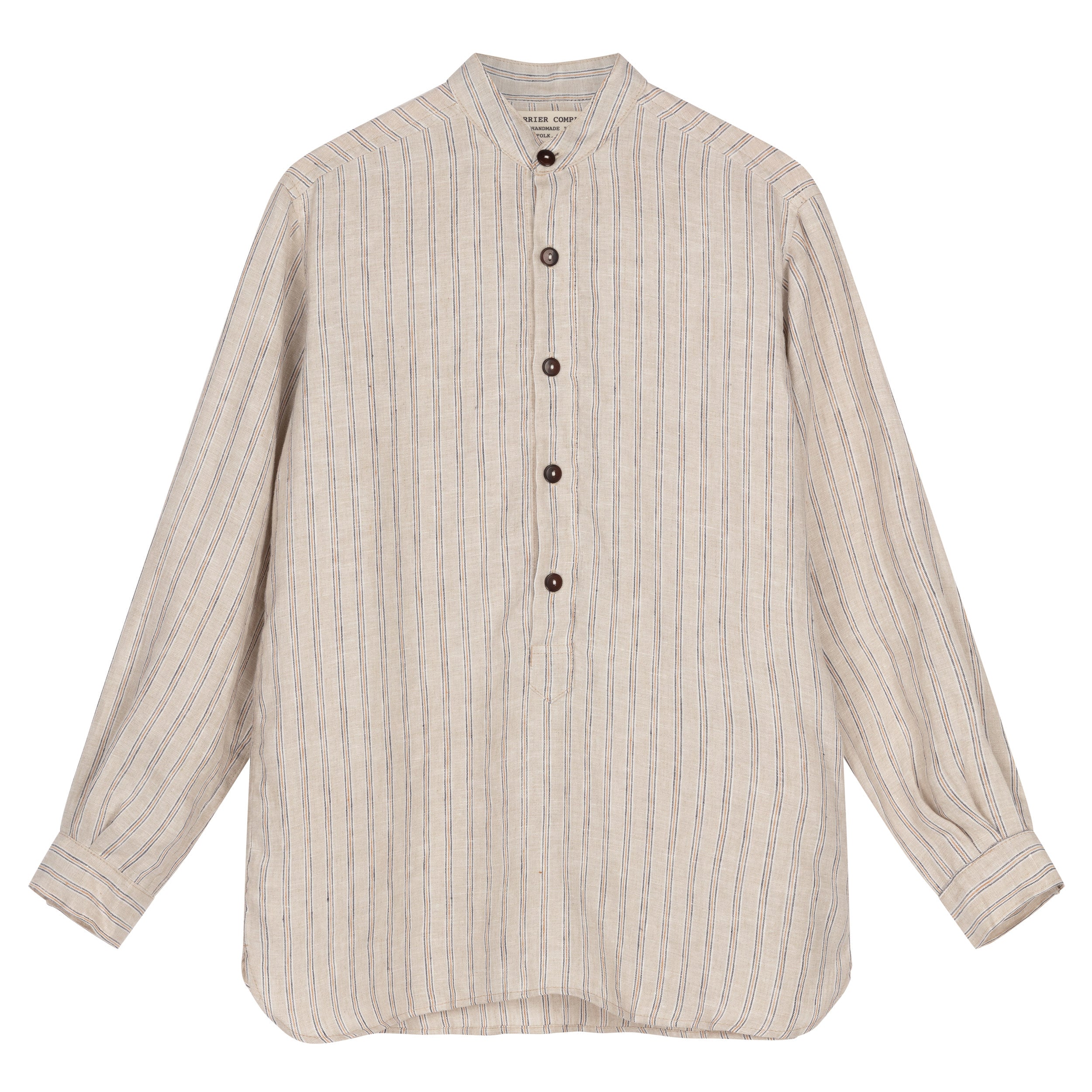 Carrier Company Collarless Linen Work Shirt in Striped Linen