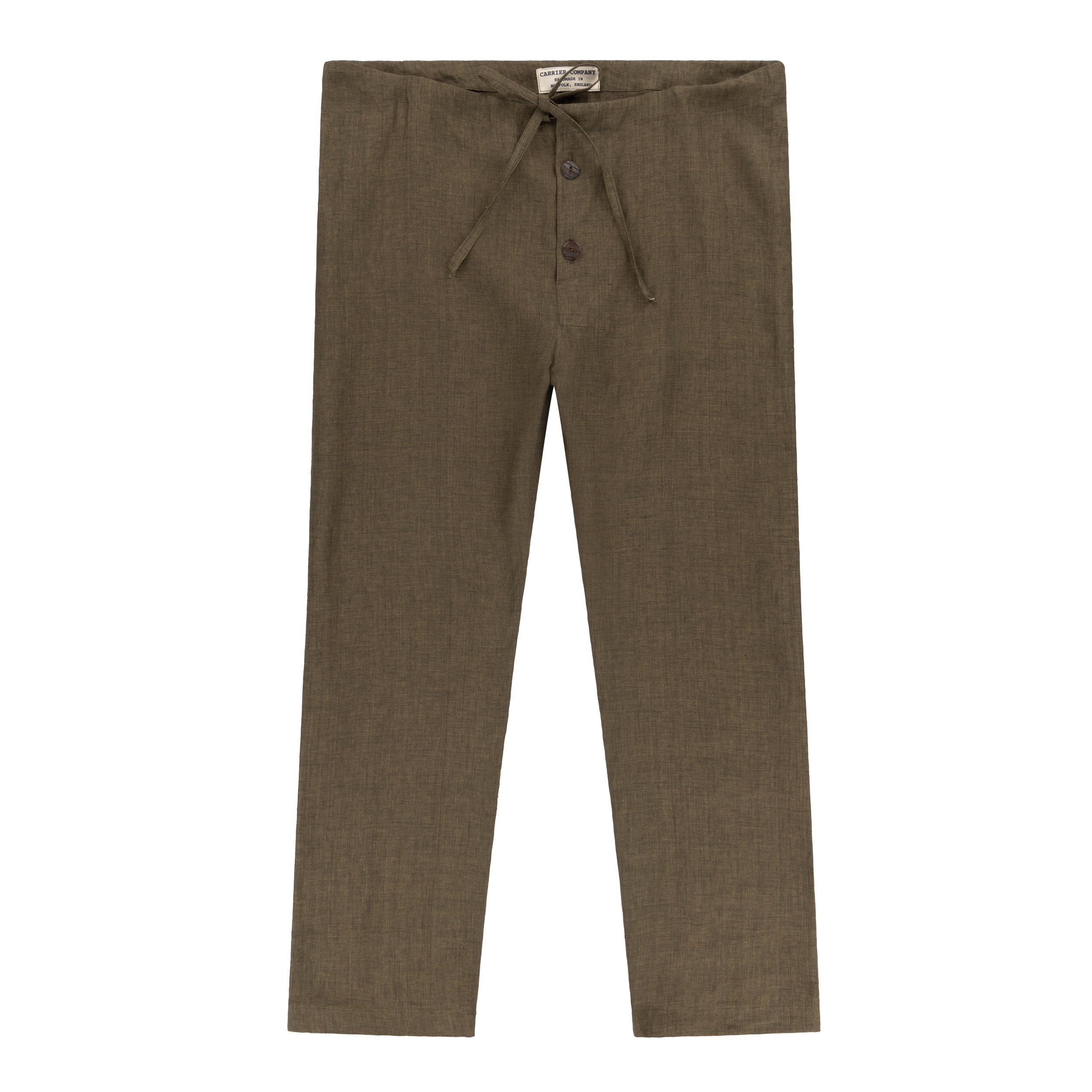Carrier Company Moss Linen Pyjama bottoms with drawstring and buttons