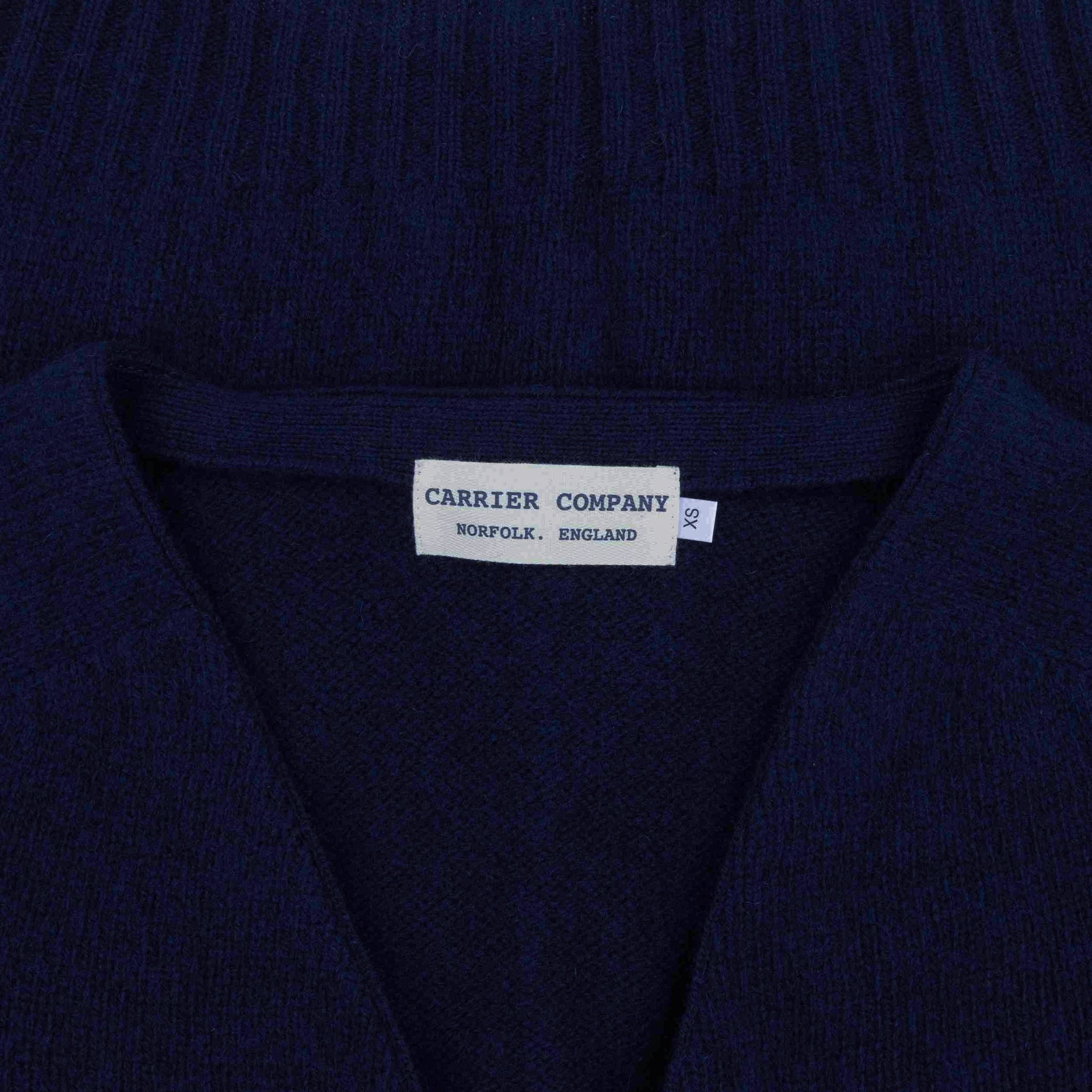 Carrier Company Shetland Lambswool Button Down V Neck Cardigan in Navy