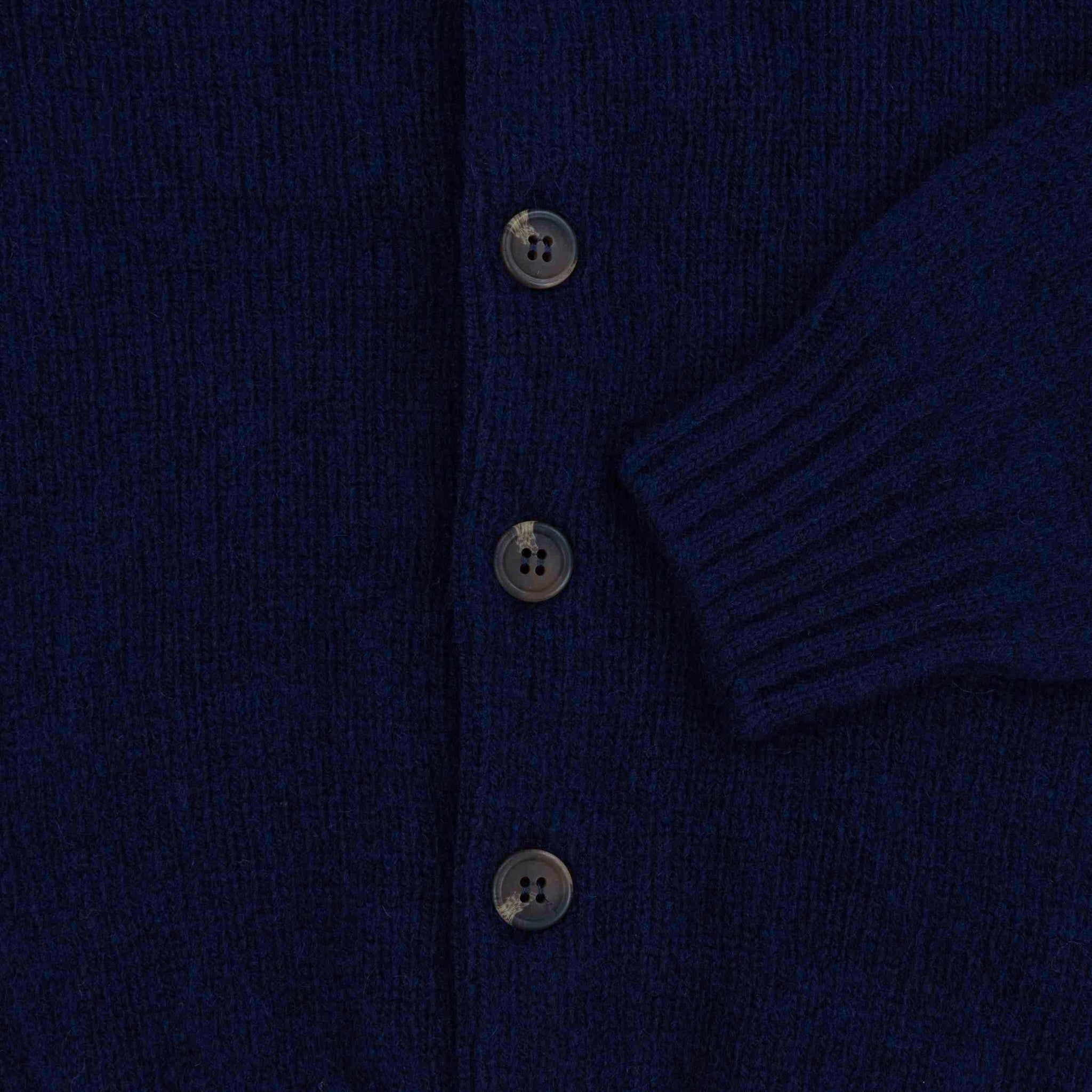 Carrier Company Shetland Lambswool Button Down V Neck Cardigan in Navy