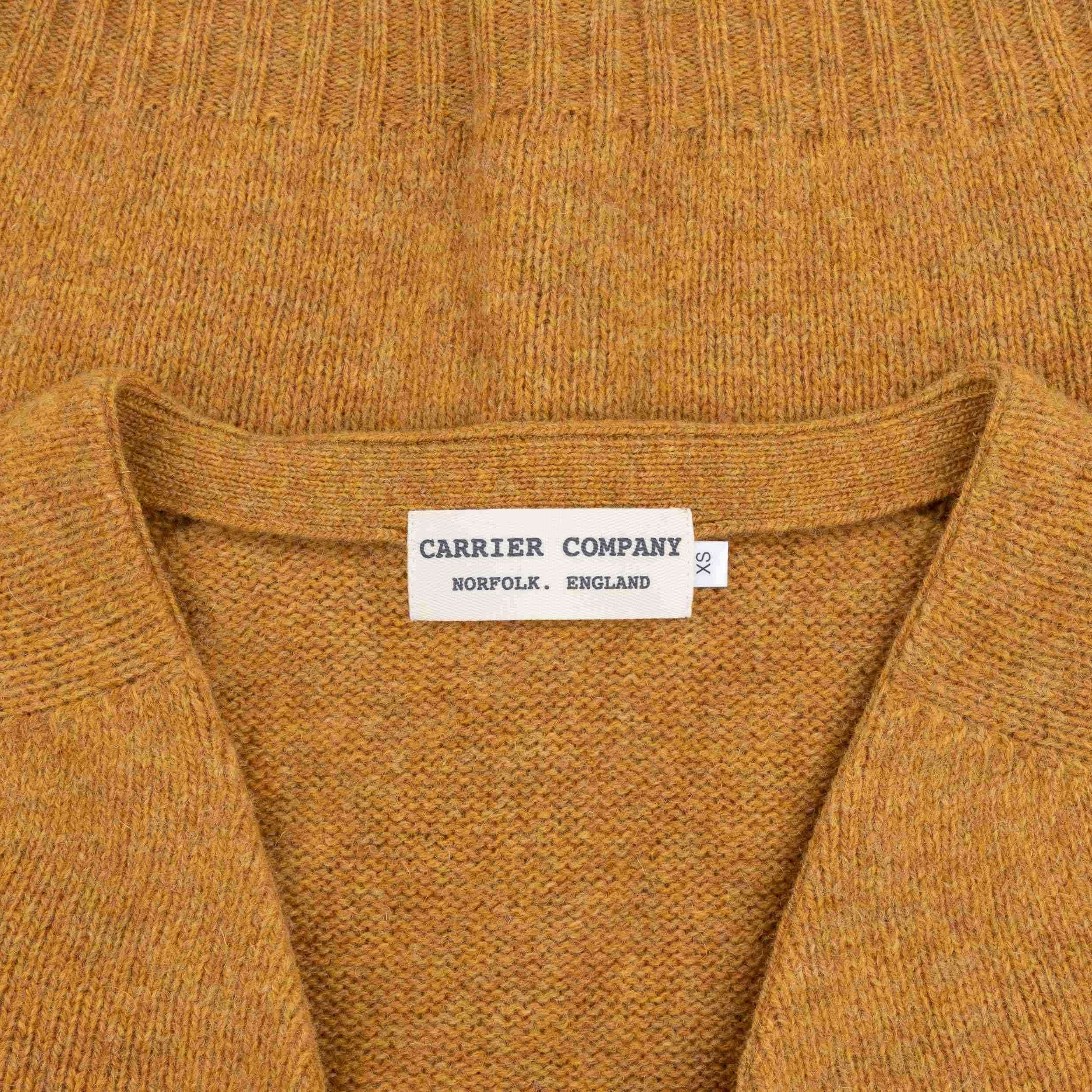 Carrier Company Shetland Lambswool Button Down V Neck Cardigan in Cumin