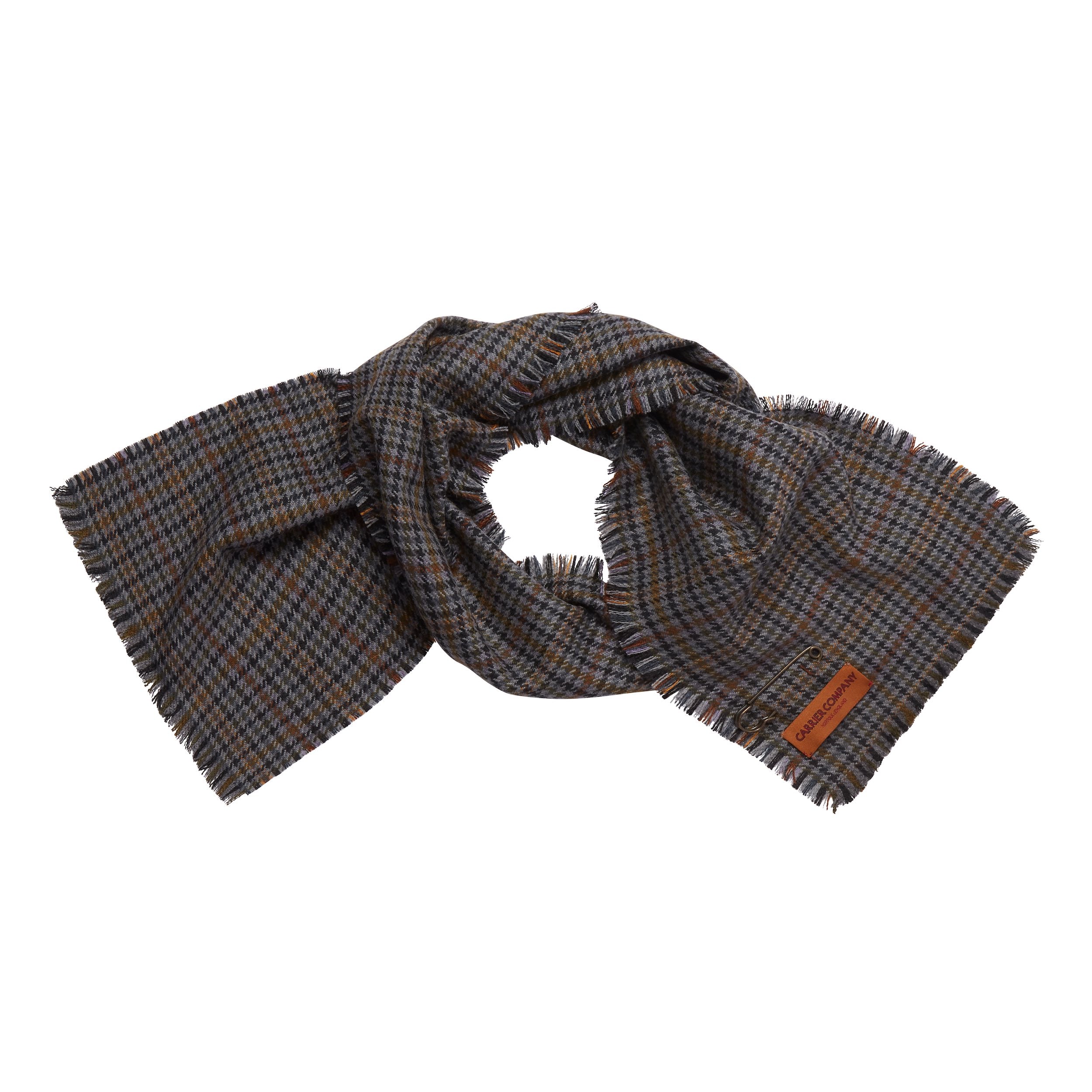 Carrier Company Short Cashmere Scarf in Grey & Orange Houndstooth