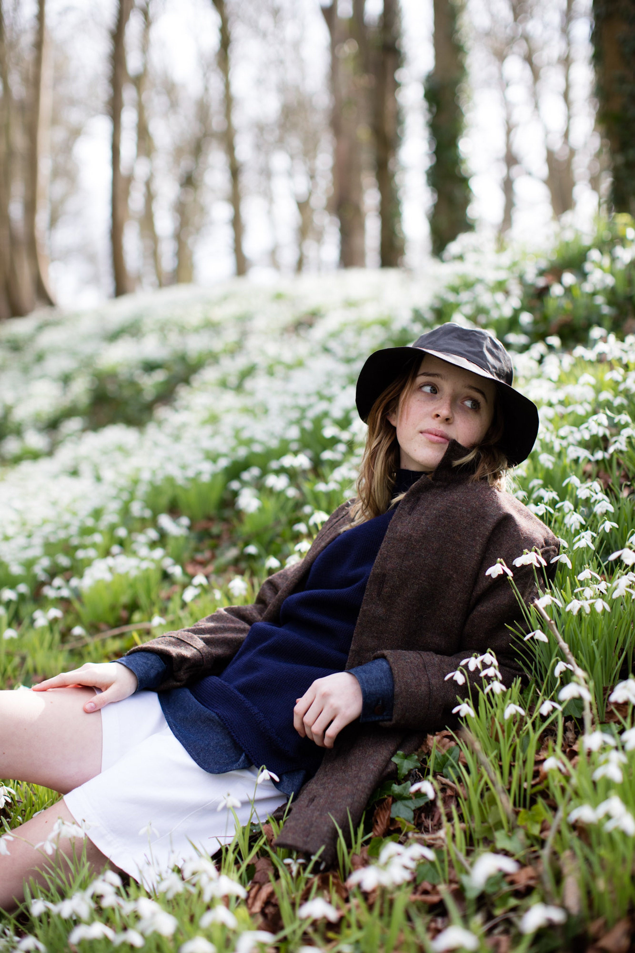 Woman wearing Carrier Company Grandpa Short in White Cotton Drill and Irish Wool Jacket