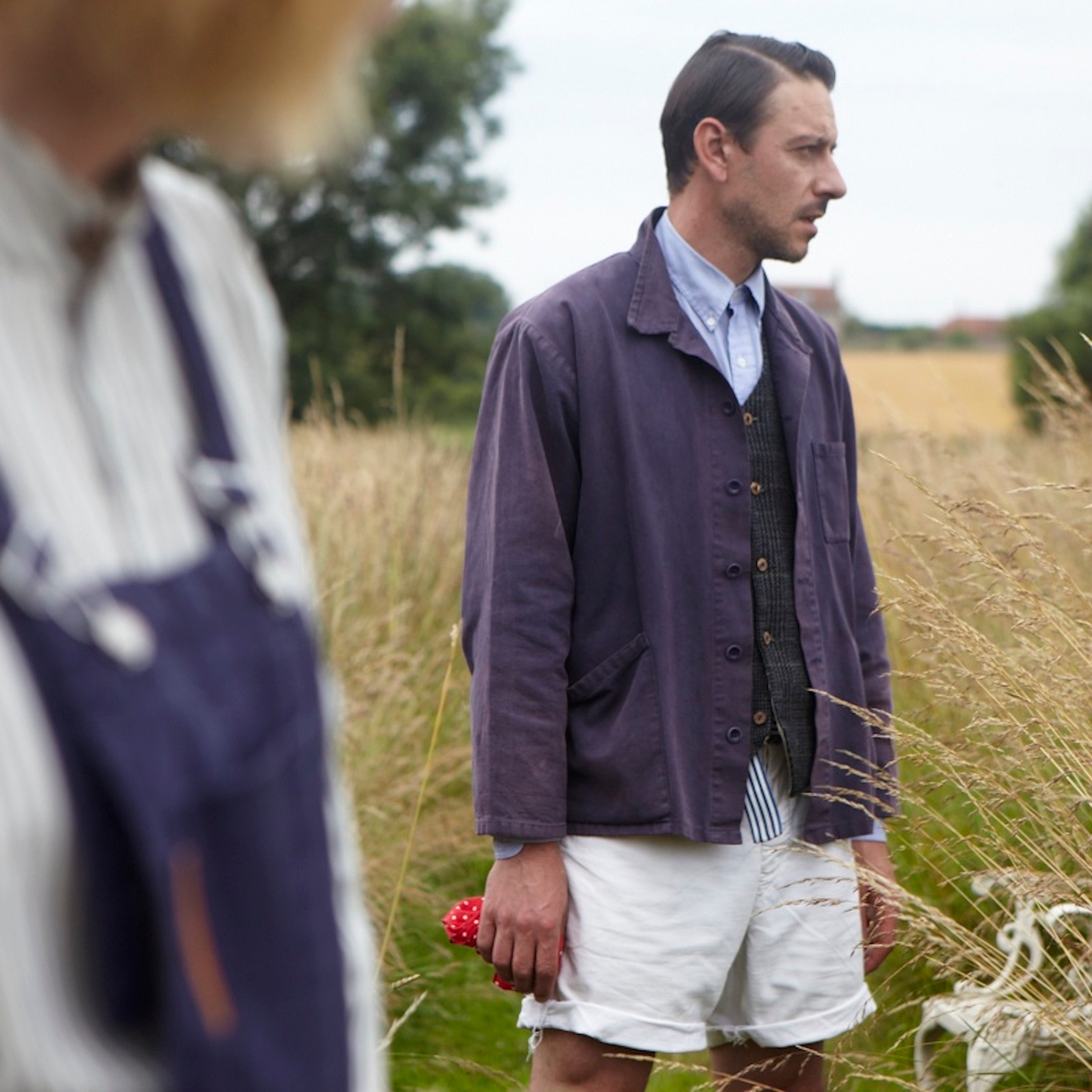 Man wearing Carrier Company Traditional Norfolk Work Jacket in Navy