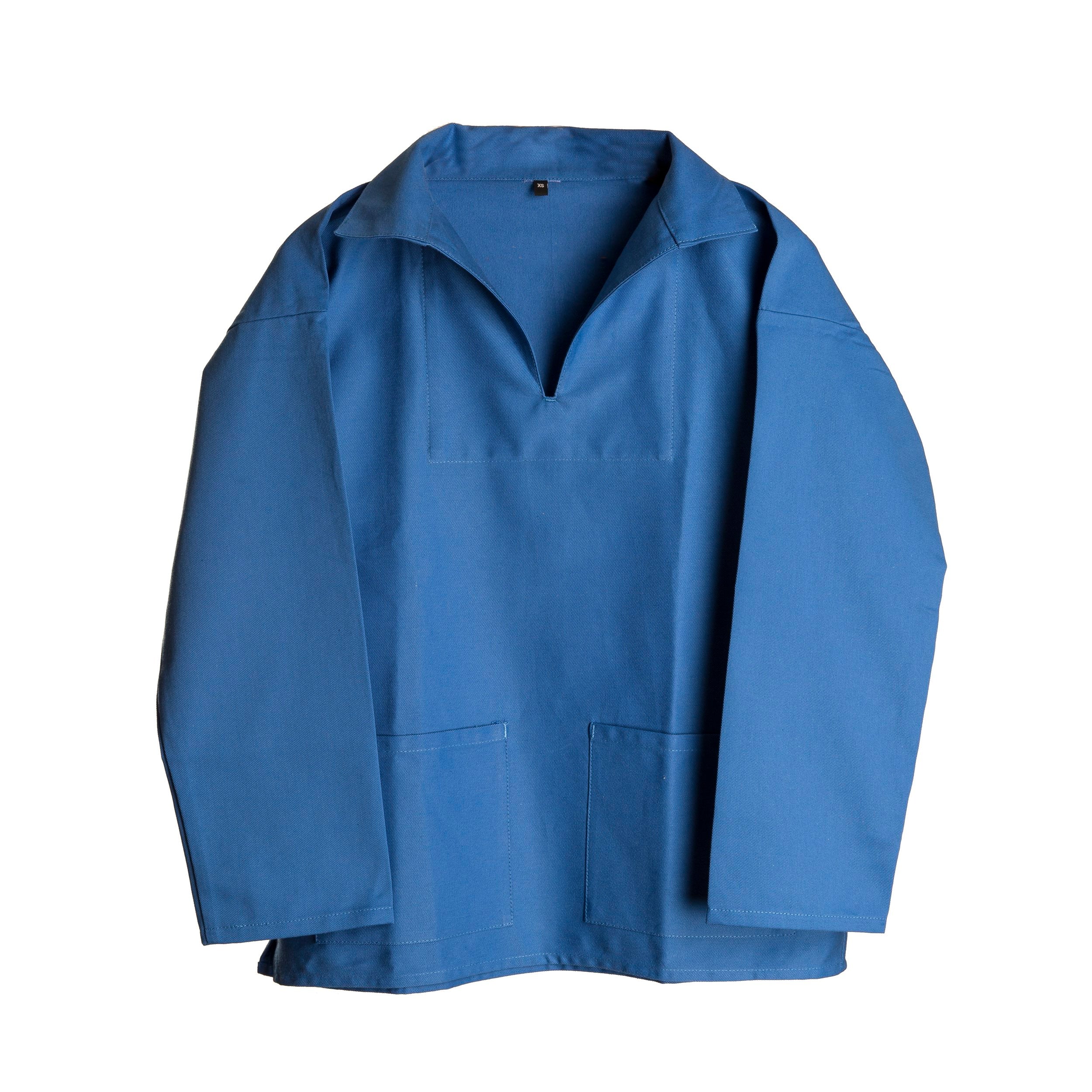 Carrier Company V-Neck smock in Sky Cotton Drill