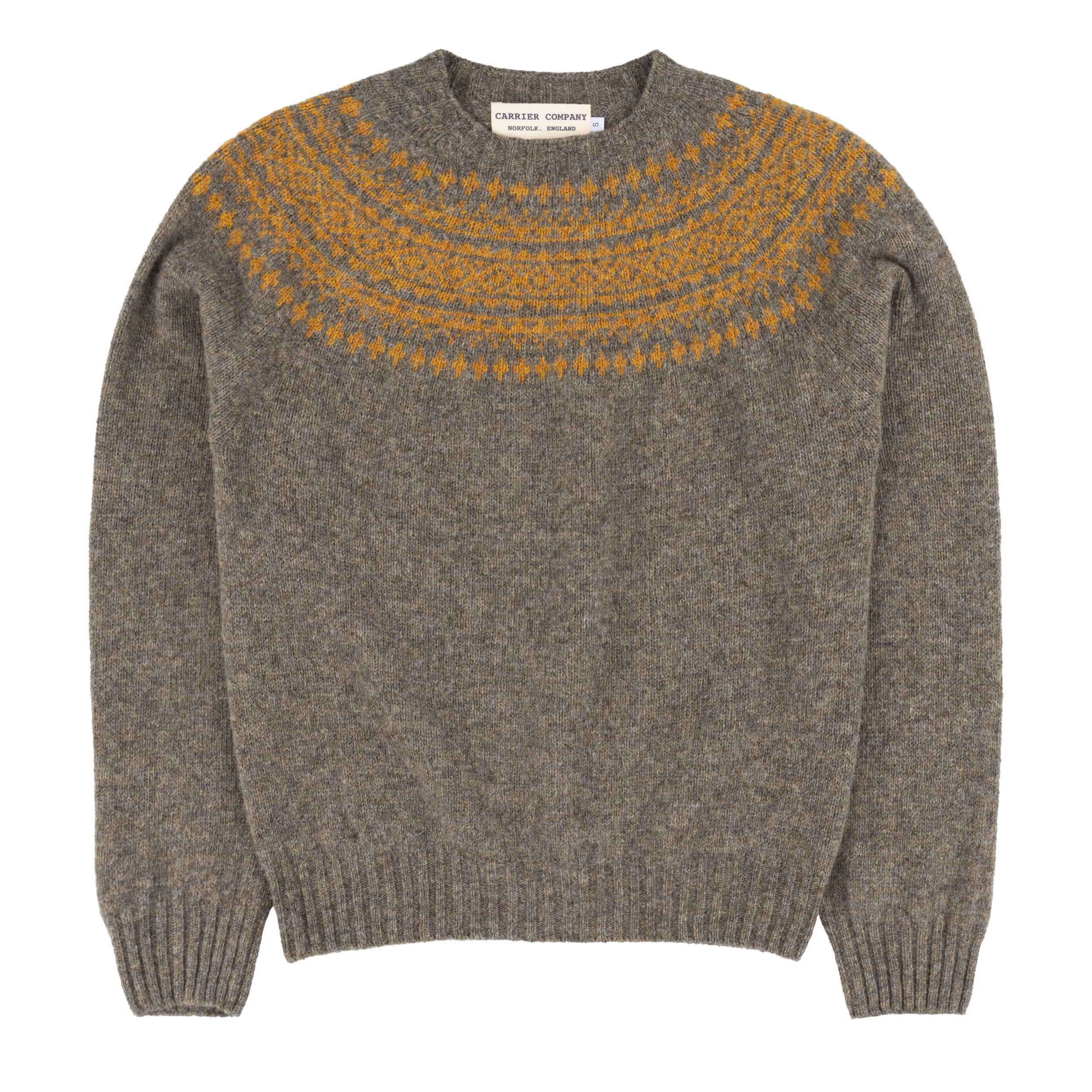 Carrier Company Yoke Shetland Lambswool Jumper in Oyster & Cummin