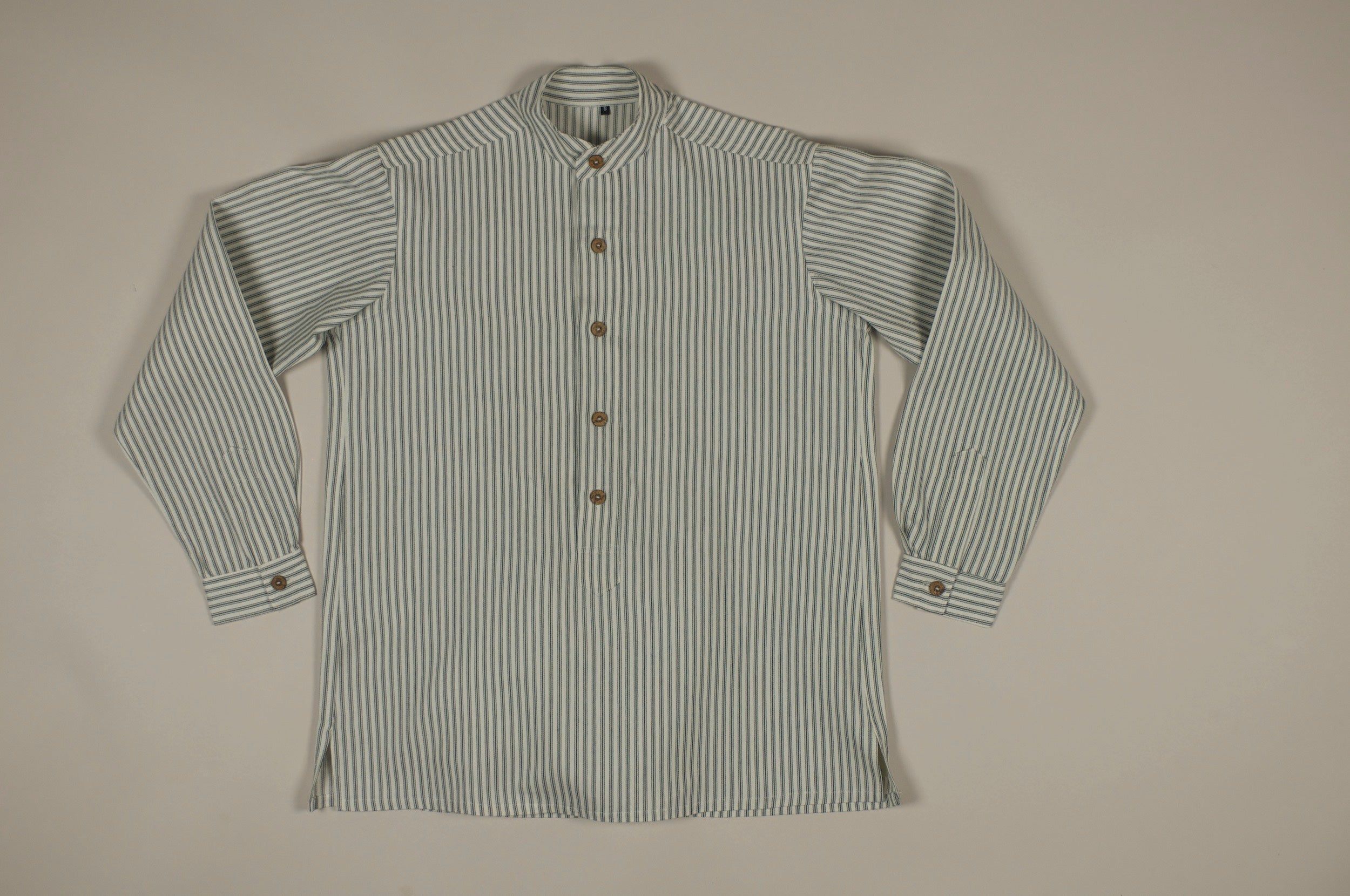 Carrier Company Collarless Workshirt in Indigo Ticking