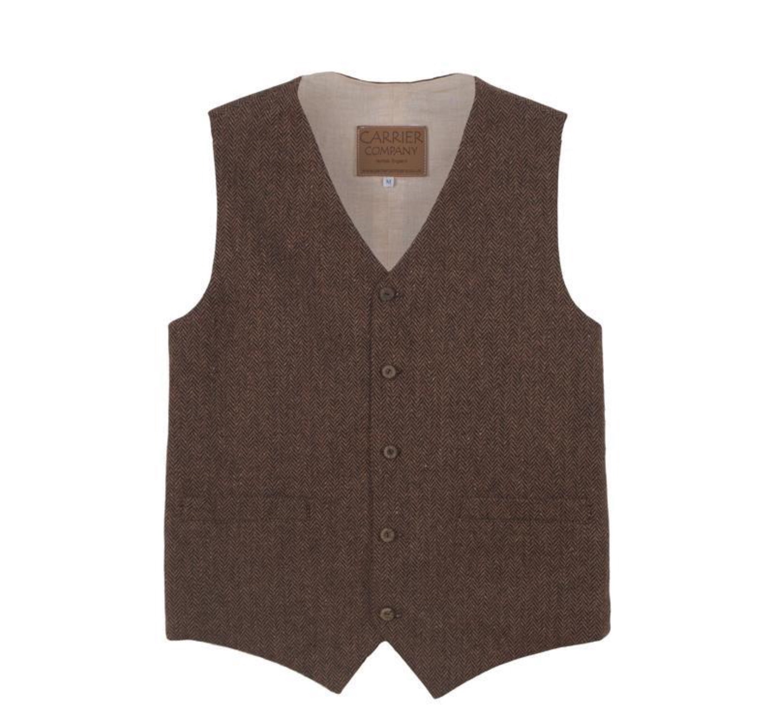 Carrier Company Men's Wool Waistcoat in Ginger/Brown Herringbone