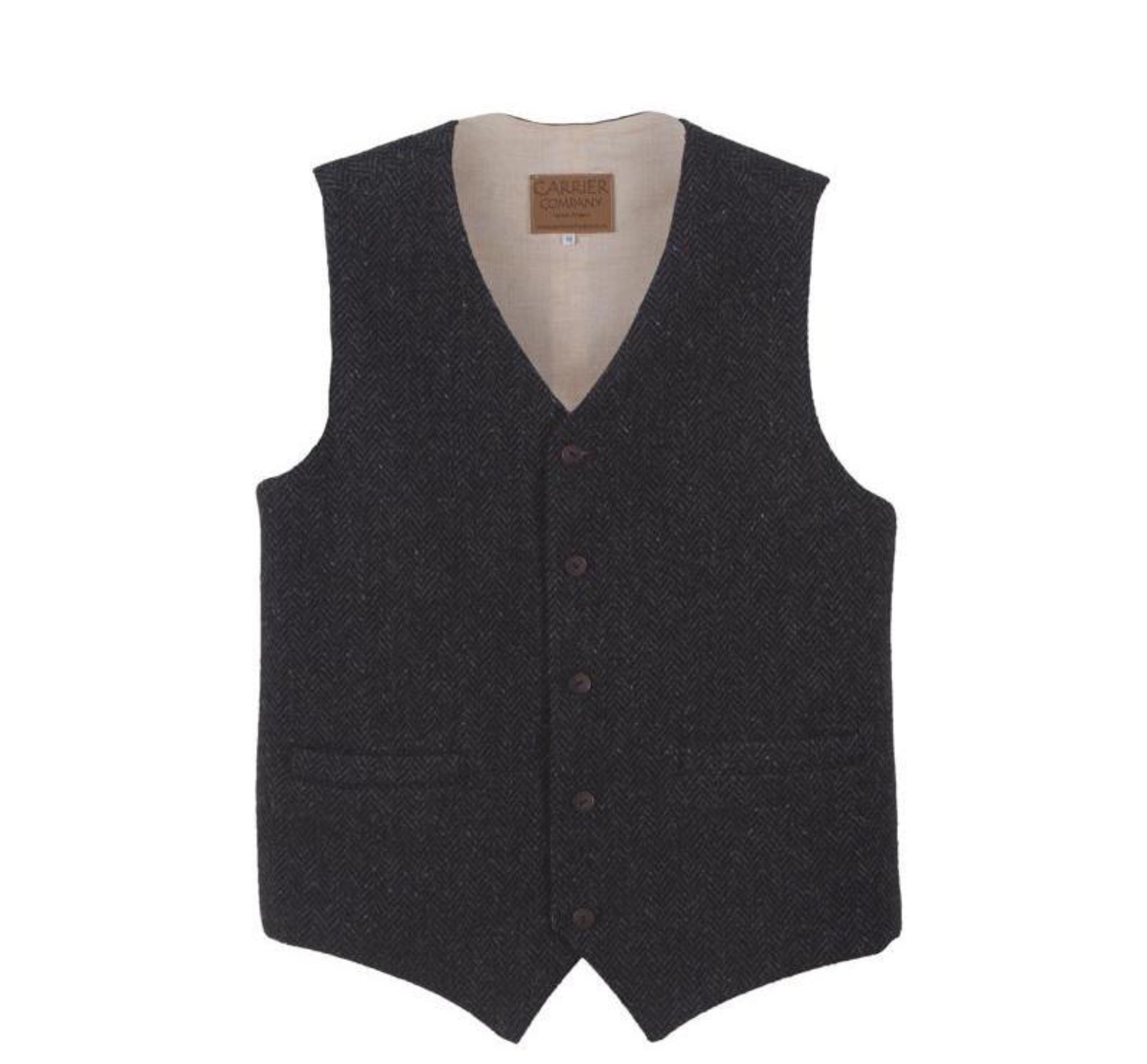 Carrier Company Men's Wool Waistcoat in Charcoal Herringbone