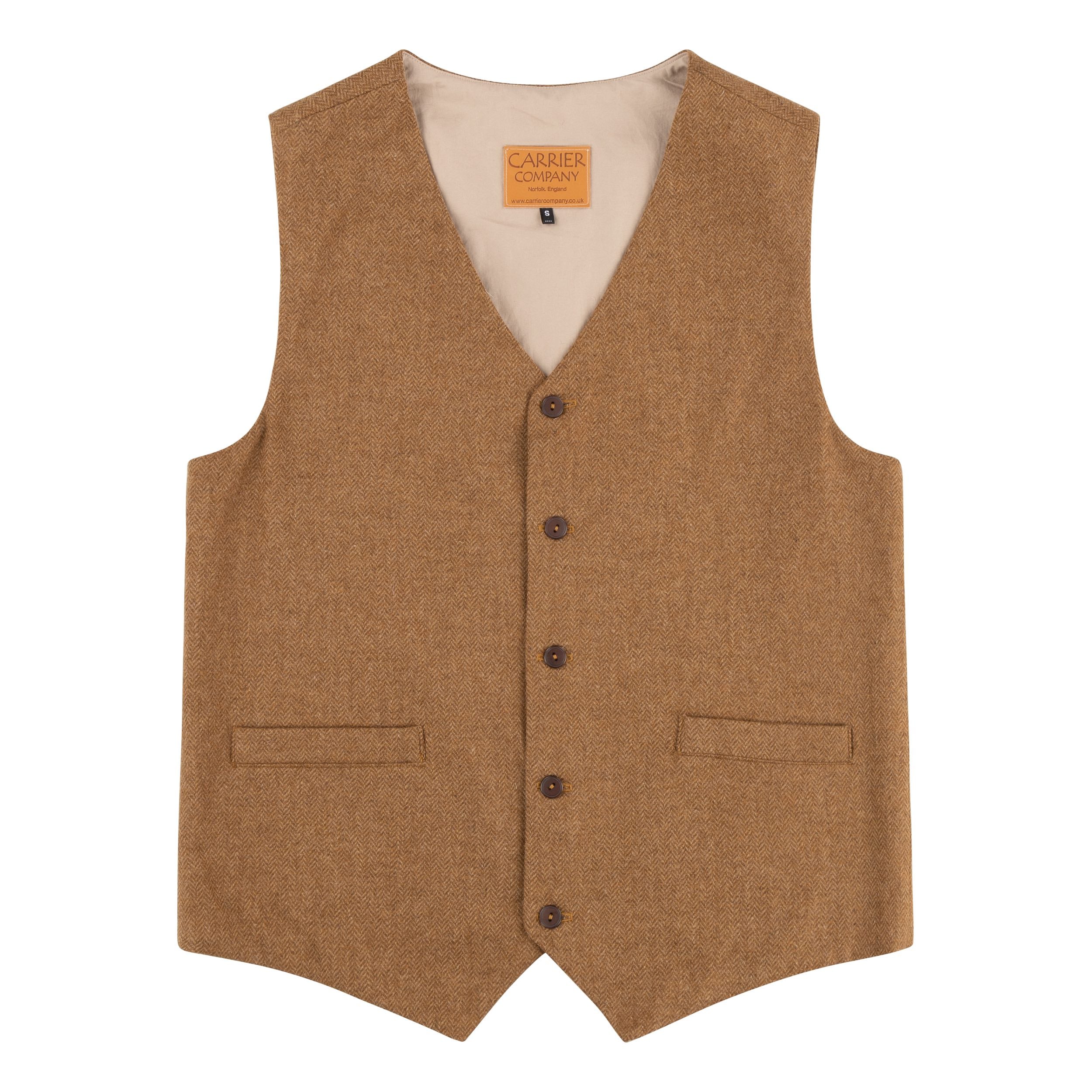 Carrier Company Men's Wool Waistcoat in Ginger Herringbone