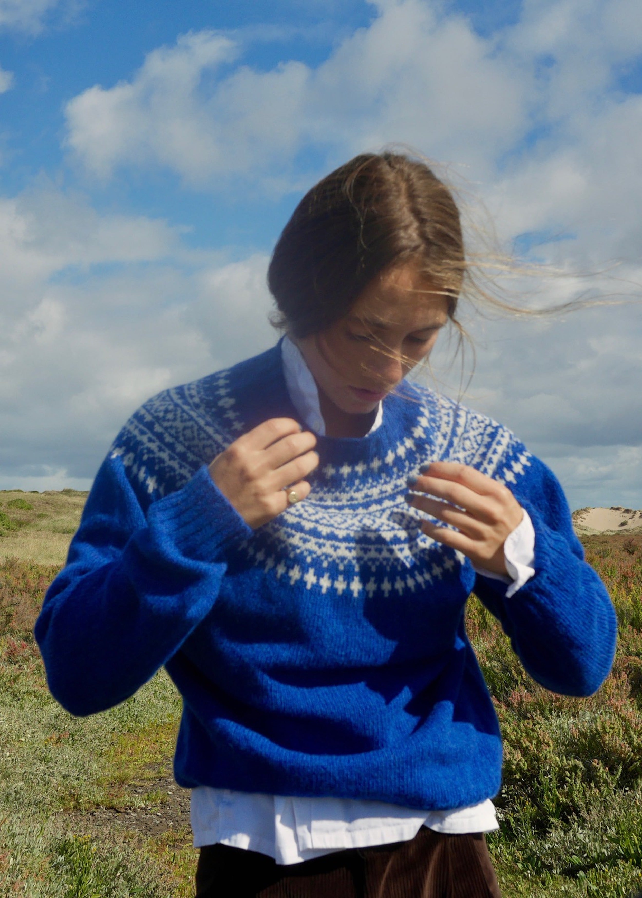 Carrier Company Shetland Lambswool Jumper in Sea & Sky