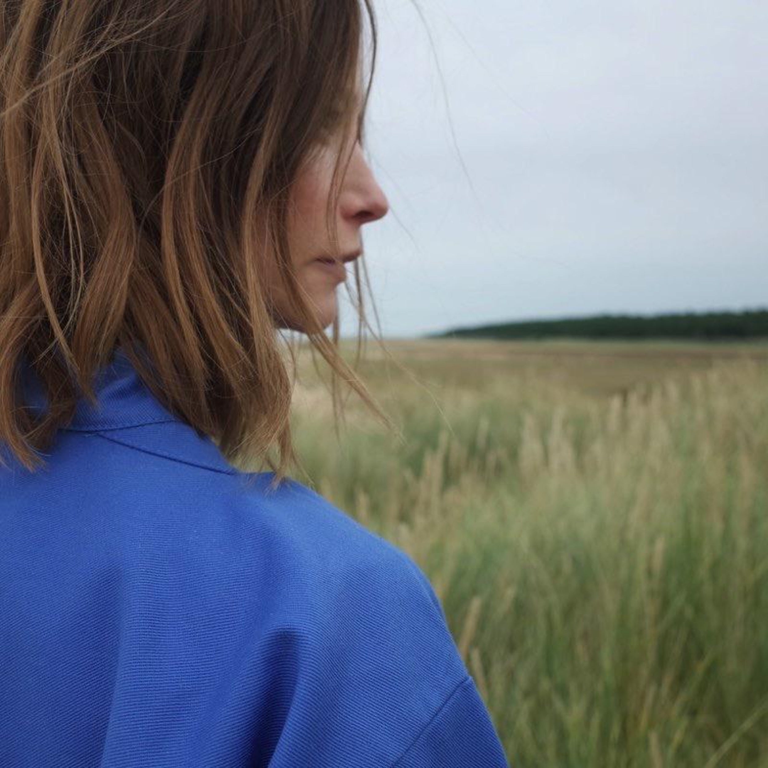 Woman wearing Carrier Company Traditional Norfolk Slop in Sky Blue