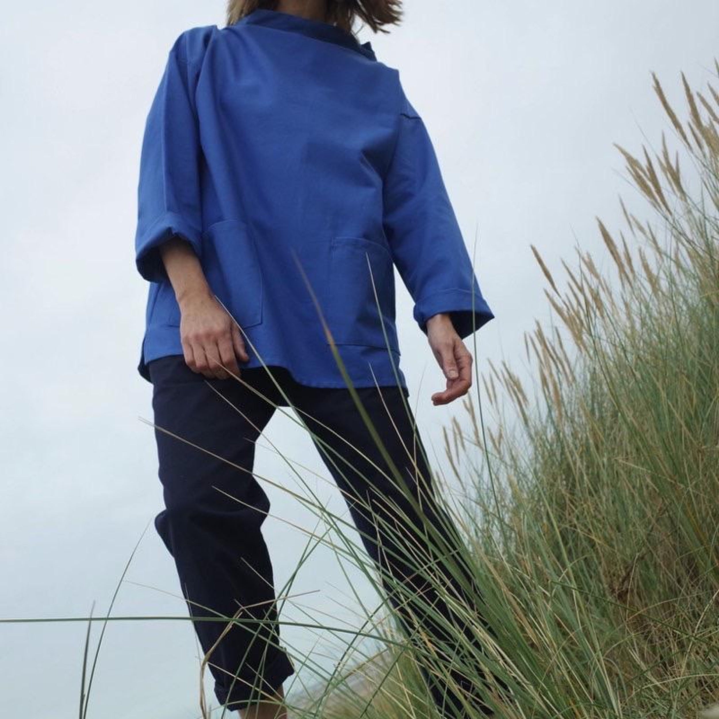 Woman wearing Carrier Company Traditional Norfolk Slop in Sky Blue